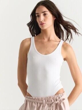 ATM Anthony Thomas Melillo White Ribbed V-neck Bodysuit
